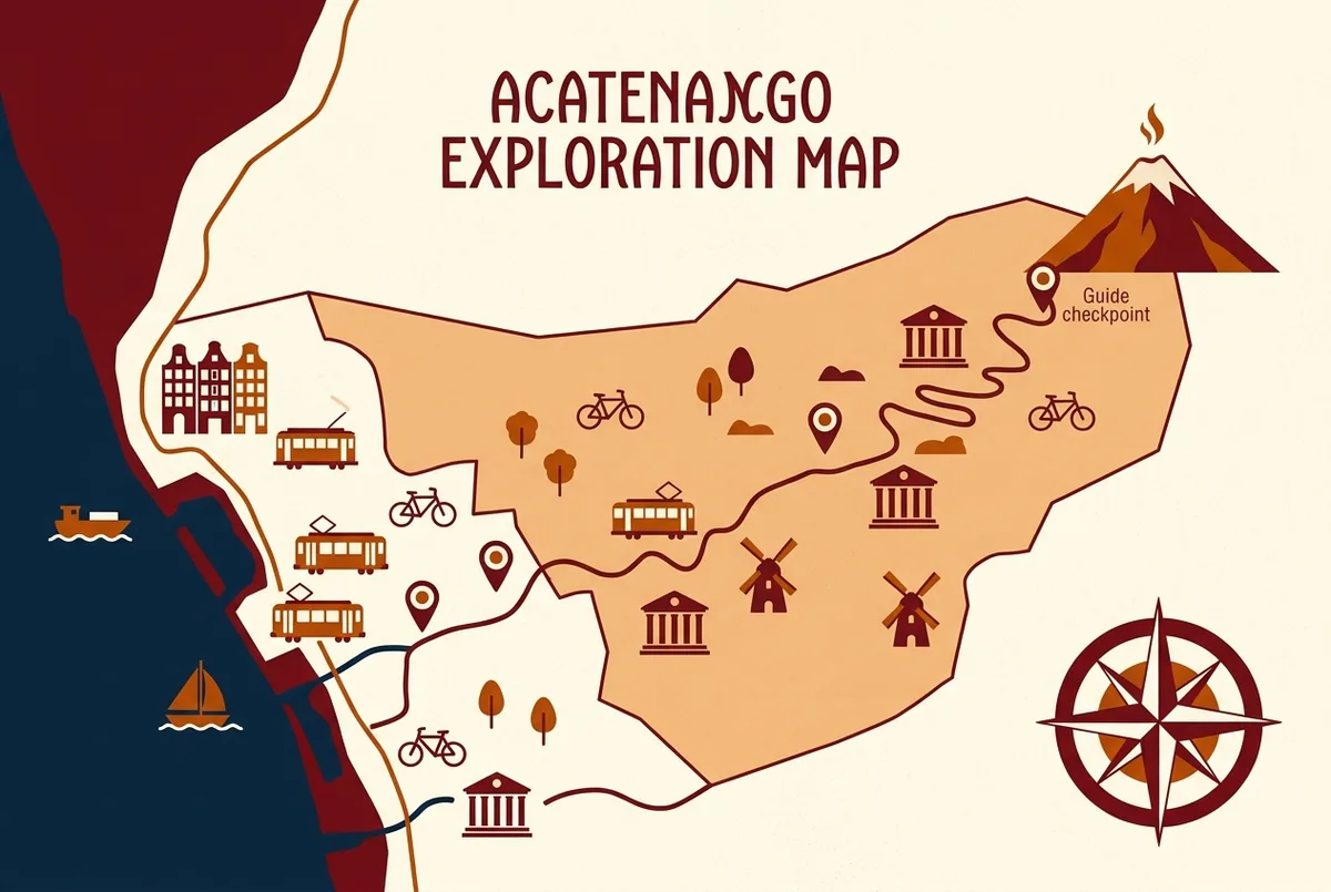 Map showing the Acatenango protected reserve boundary and guide checkpoint locations along the volcan de fuego hike trail