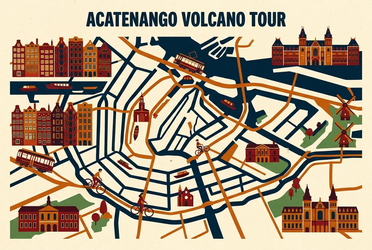 illustrated map of amsterdam highlights for Is the Acatenango Volcano Tour Worth It?, is acatenango volcano tour worth it